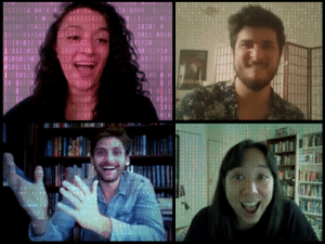 group of friends playing a virtual escape room on zoom